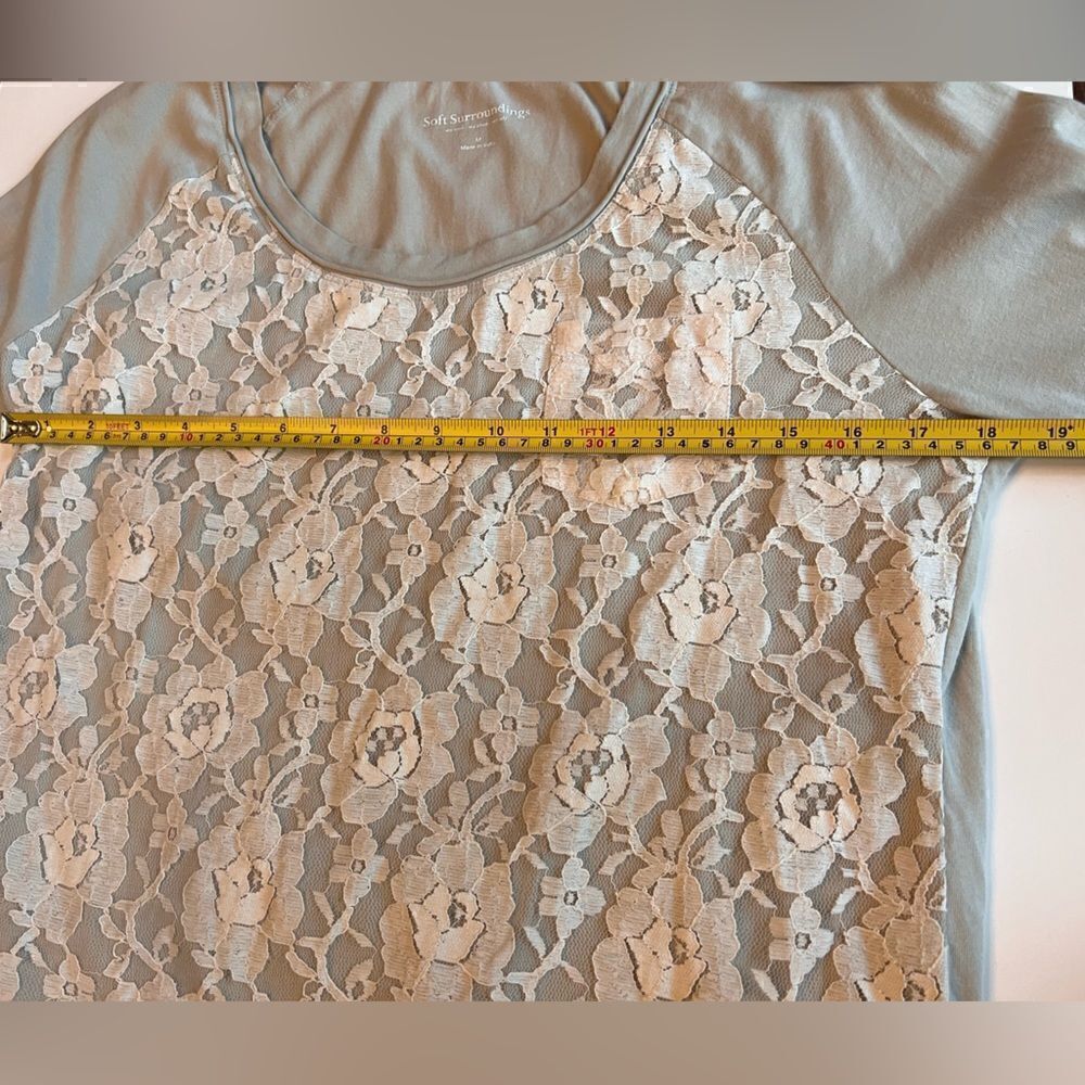 Soft Surroundings Lace Front Top Women’s Med Sage Green White Lace‎ - Picture 3 of 7